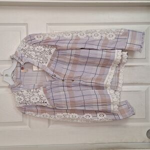 Pilcro Lavender Plaid Lace Blouse